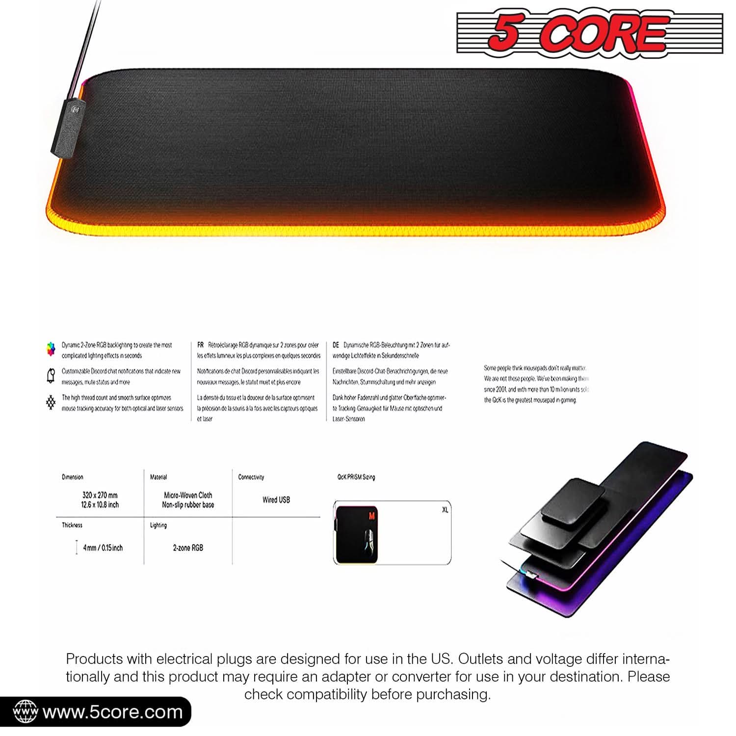 5Core RGB Gaming Mouse Pad - 12 Light Modes
